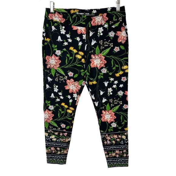 Old Navy Women's Pixie Pants 6P Black Floral Print Mid Rise Slim Ankle Stretch - Picture 1 of 7